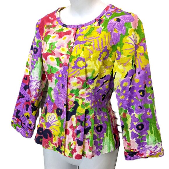 Elie Tahari Jackets & Blazers - ELIE TAHARI Bright Floral Blazer Jacket Snap Front Lined 4 Tailored Ret. $498